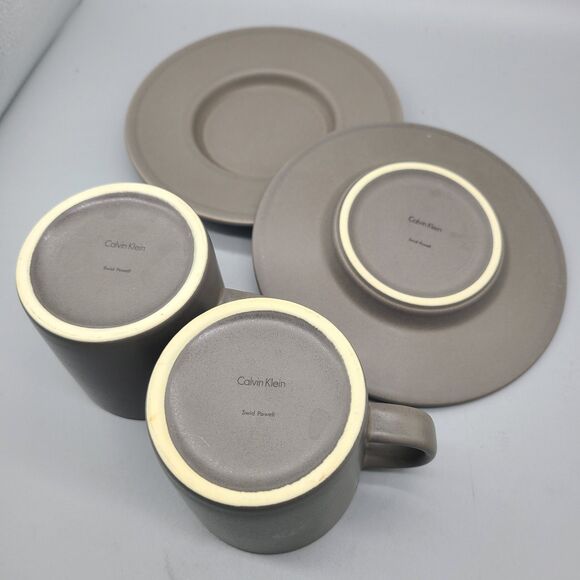 Set (2) Calvin Klein Coffee Cups with Saucers Matte Grey Swid Powell 6 oz - Picture 7 of 8